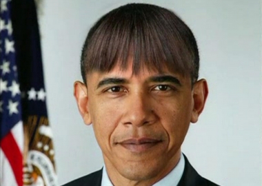 President Obama with the First Lady's bangs. (CSPAN)