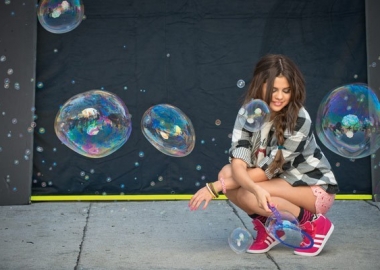 Selina Gomez in her pink Adidas NEOs.