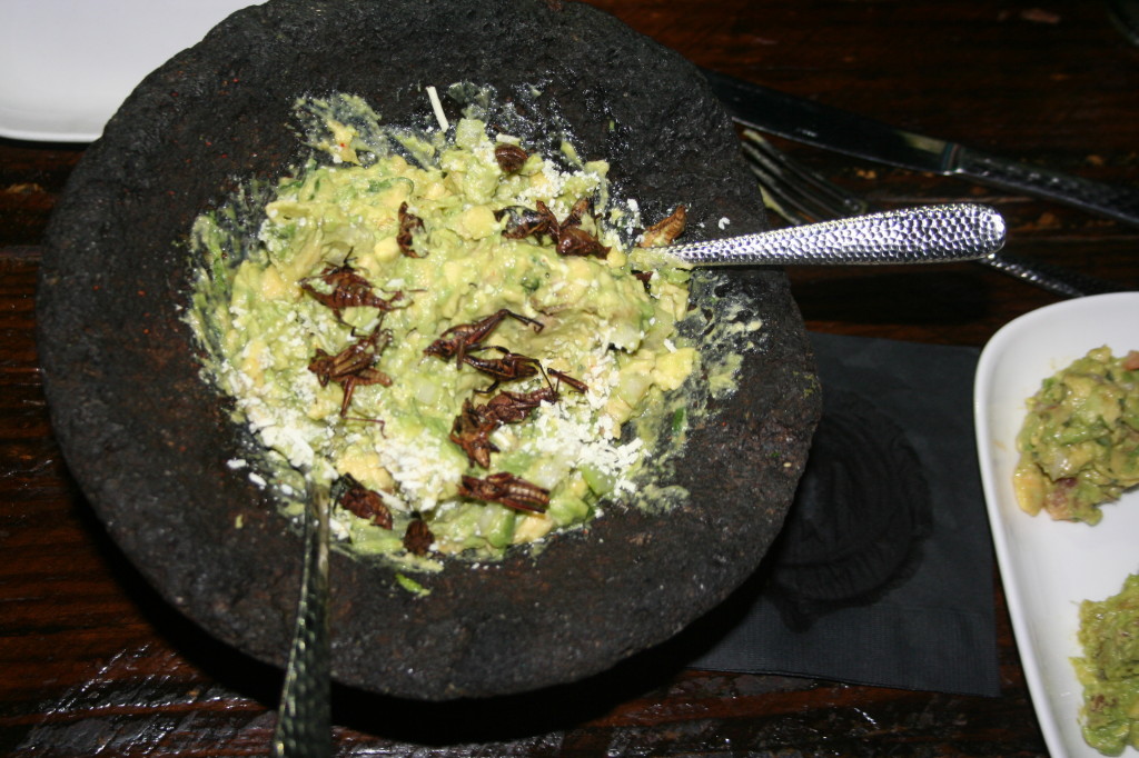 The Sur guacamole at El Centro features grasshoppers, tomatillos, cotija cheese, onion, chile cascabel, cilantro, lime and sea salt. (Mark Heckathorn/DC on Heels). 