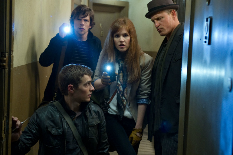 Jack Wilder (Dave Franco), J. Daniel Atlas (Jesse Eisenberg), Henley Reeves (Isla Fisher) and Merritt McKinney (Woody Harrelson) arrive at a New York City apartment to find out why they've been summoned. (Summit Entertainment)
