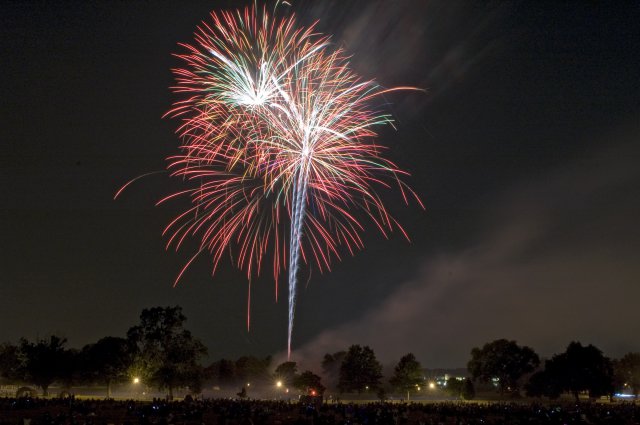 Fireworks light up the sky over McGlachlin Parade Field at Fort Meade in 2012. (Photo courtesy U.S. Army)