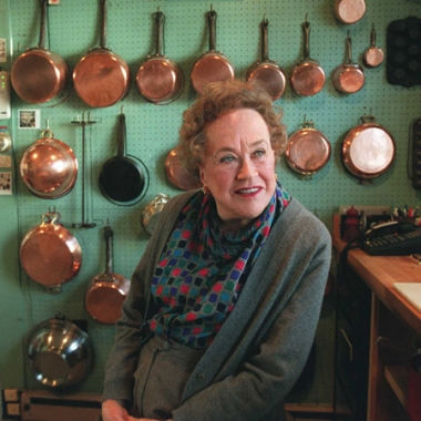 Julia Child at her home in Cambridge, Mass. The kitchen is now on display at the Smithsonian Institution's Museum of American History. (Photo by Pat Greenhouse/The Boston Globe)