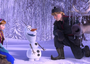 Anna, Kristoff and Sven the reindeer meet Olaf the snowman. (Photo: Walt Disney Animation Studios)