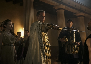Corvus (Kiefer Sutherland) orders Milo (Kit Harington) punished after he and Cassia (Emily Browning) return from a horseback ride as Proculus (Sasha Roiz) watches in Pompeii. (Photo: Sony Pictures)