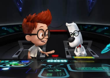 Sherman (Max Charles) asks a skeptical Mr. Peabody (Ty Burell) if he can take control of the WABAC time machine. (Photo: DreamWorks Animation)