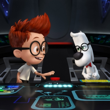 Sherman (Max Charles) asks a skeptical Mr. Peabody (Ty Burell) if he can take control of the WABAC time machine. (Photo: DreamWorks Animation)