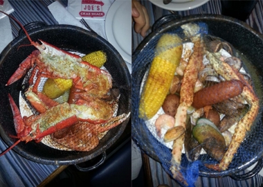 The Arctic Bay steam pot (left) and the Great Barrier steam pot at Joe's Crab Shack. (Photo: Mark Heckathorn/DC on Heels)