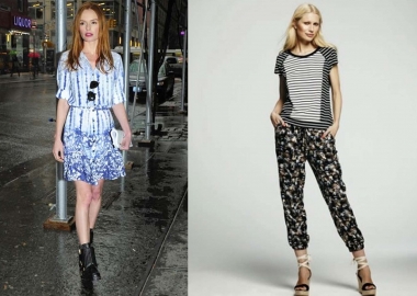 Kate Bosworth in Peter Som for DesigNation dress. $74 (left), and charmeuse soft pants. $50, and striped raglan sweatshirt, $50. (Photos: Joonbug and Kohl's)
