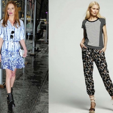 Kate Bosworth in Peter Som for DesigNation dress. $74 (left), and charmeuse soft pants. $50, and striped raglan sweatshirt, $50. (Photos: Joonbug and Kohl's)