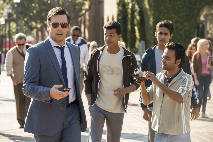 Jon Hamm (left to right), Madhur Mittal, Suraj Sharma and Pitobash star in "Million Dollar Arm." (Photo: Disney Entertainment)