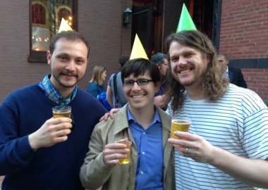 Joshua Hubner and Peter Jones (left to right), homebrewers who recreated Heurich's Pre-Prohibition Pilsner, with DC Brau co-founder Jeff Hancock (Photo: Richard Barry/ DC on Heels)