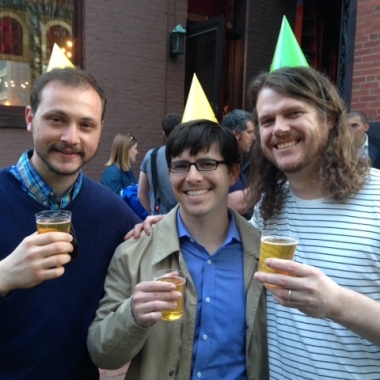 Joshua Hubner and Peter Jones (left to right), homebrewers who recreated Heurich's Pre-Prohibition Pilsner, with DC Brau co-founder Jeff Hancock (Photo: Richard Barry/ DC on Heels)