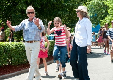 Michael Douglas, Sterling Jerins and Diane Keaton (l to r) enjoy an afternoon at an amusement park 
