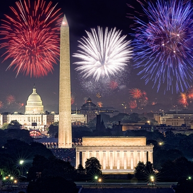 Fireworks light up the night sky over the monuments. (Photo: Capitol Concerts)