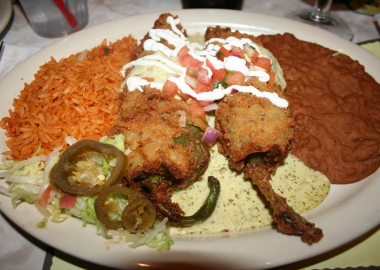 Chile rellenos filled with shrimp and cheese. (Photo: Mark Heckathorn/DC on Heels)