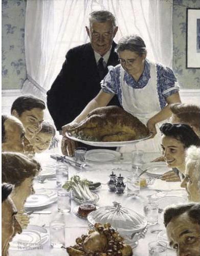 An American family enjoys Thanksgiving dinner in Norman Rockwell's Freedom from Want painting. (Photo: The Norman Rockwell Museum)