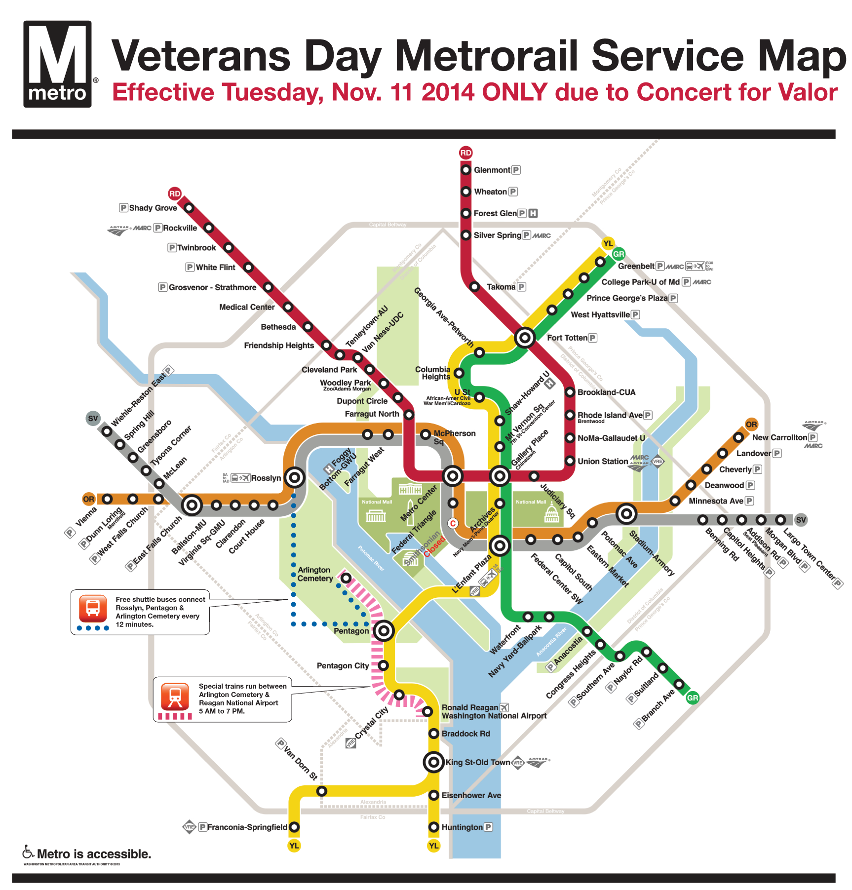 Blue Line trains will become Yellow Line trains on Veterans Day. (Graphic: Washington Metropolitan Area Transit Authority)
