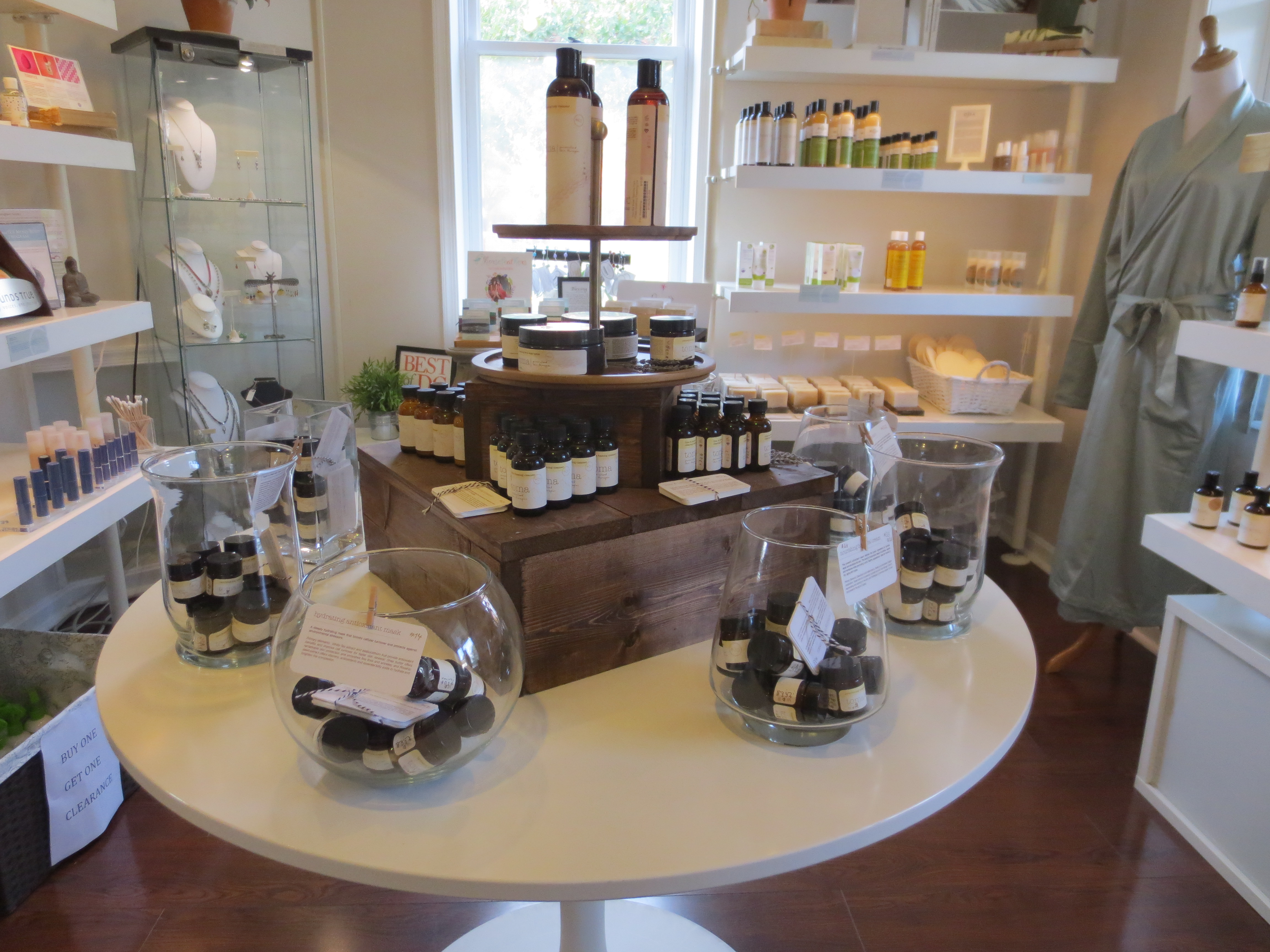 Toma Skin Therapies products on display at The Still Point (Photo: Lia Phipps/DC on Heels)