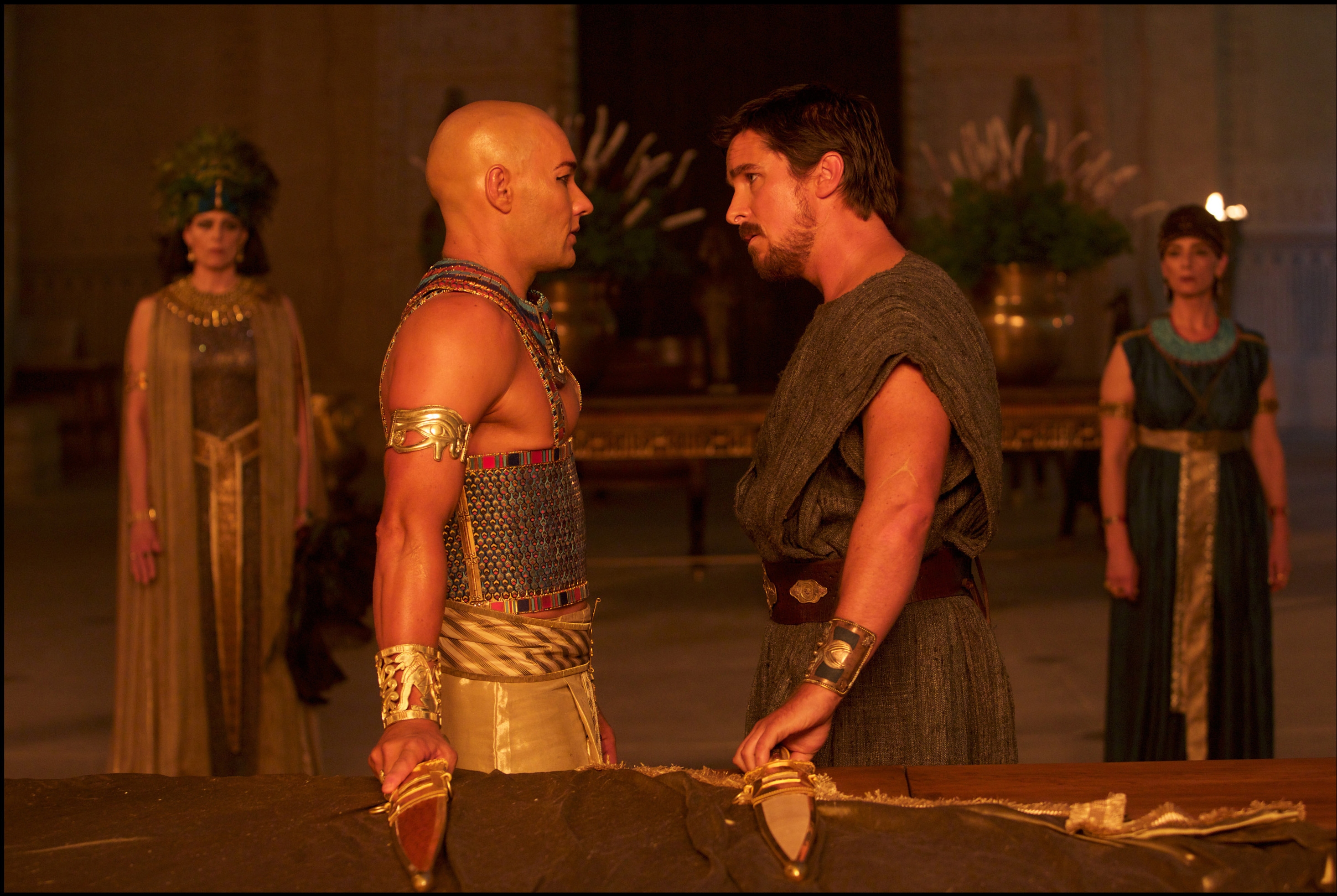 Moses (Christian Bale, right) confronts Ramses (Joel Edgerton) in Exodus: Gods and Kings. (Photo: 20th Century Fox).