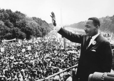 Martin Luther King Jr. addresses crowds during the March On Washington at the Lincoln Memorial. (Photo by Central Press/Getty Images)
