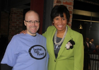 D.C. correspondence officer James Slatter and Mayor Muriel Bowser at Brother Help Thyself's recent grants ceremony at the D.C. Eagle. (Photo: David York/Facebook)