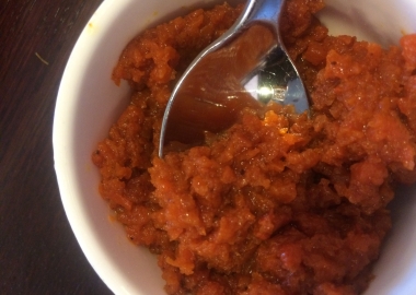Gajar halwa, a traditional Indian dessert made of sweetened carrot. (Photo: Diana Veseth-Nelson/DC on Heels)