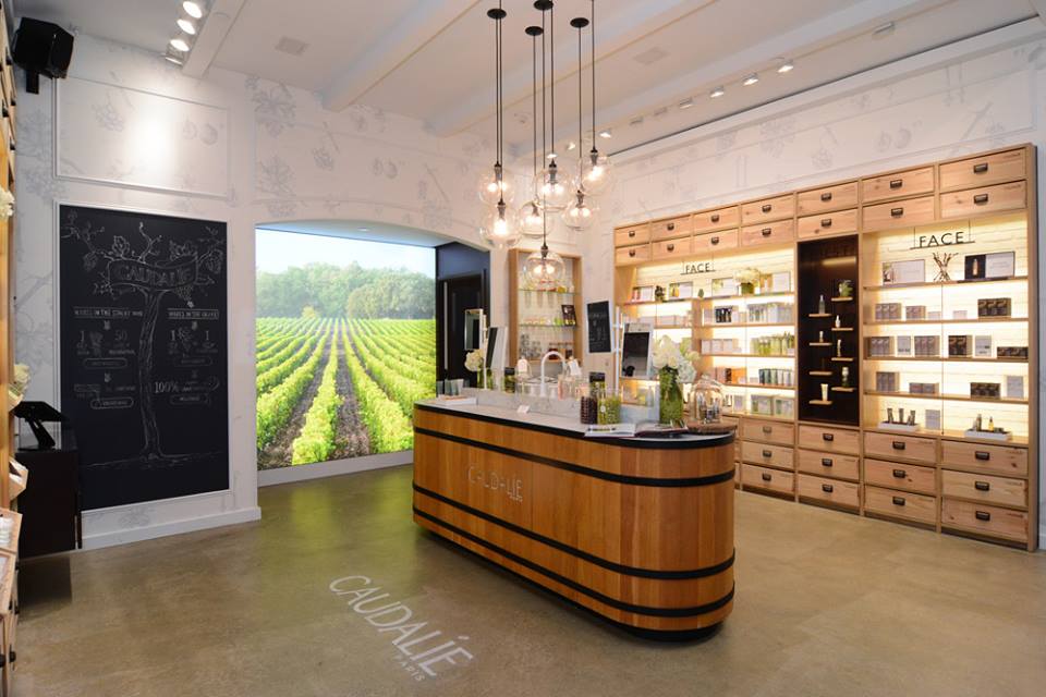 The inside is inspired by a winery in Bordeaux and features a Beauty Barrel Bar. (Photo: Caudalie)