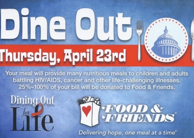 Dine out at participating restaurants on Apr. 23 and they'll donate 25-100 percent of your check to Food & Friends. (Grahpic: Food & Friends)