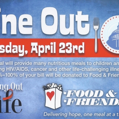 Dine out at participating restaurants on Apr. 23 and they'll donate 25-100 percent of your check to Food & Friends. (Grahpic: Food & Friends)