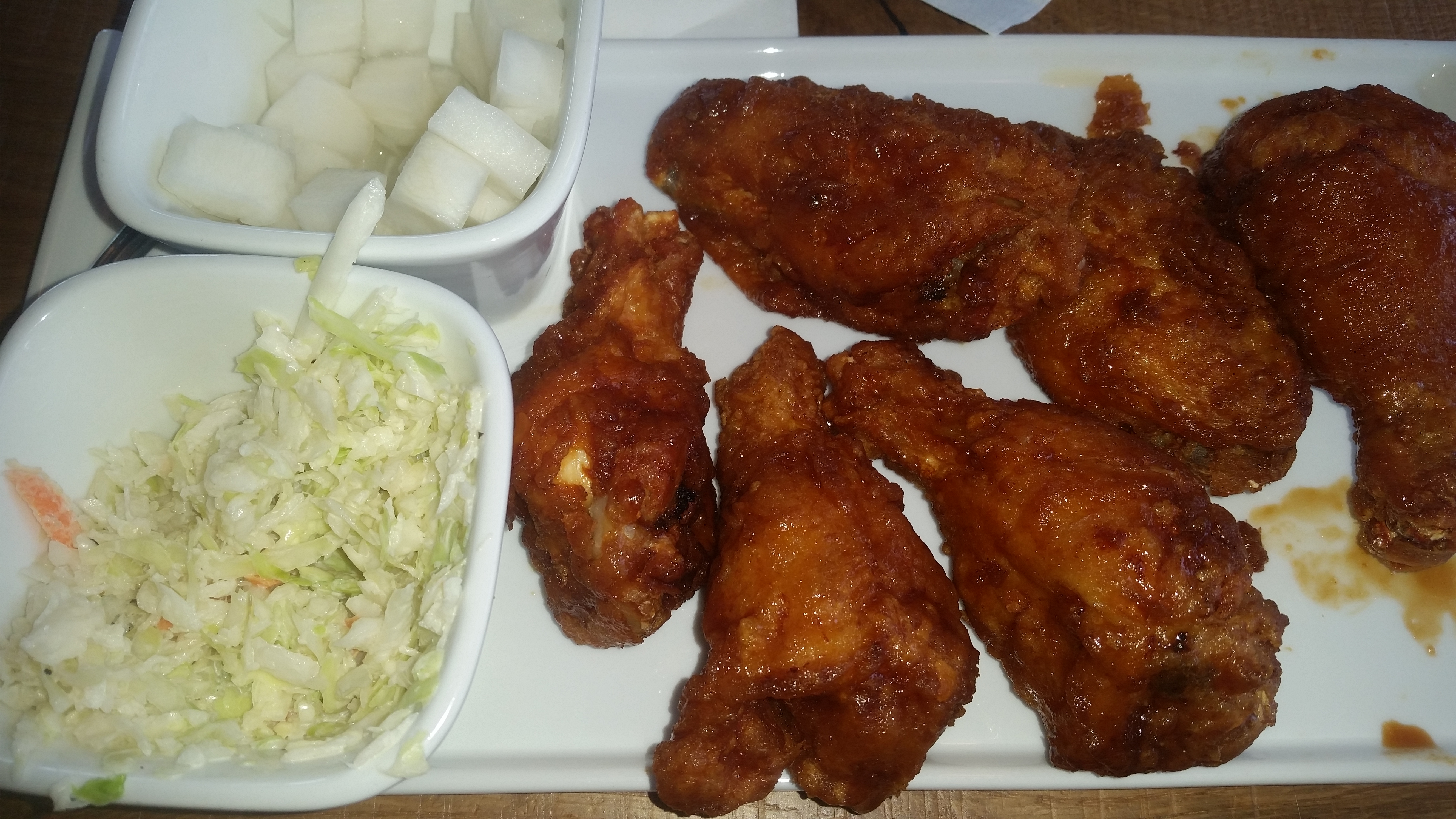 A small combo with wings and drumsticks will set you back $13 with another $3 for the coleslaw. (Photo: Mark Heckathorn/DC on Heels)
