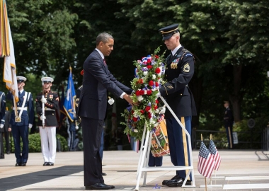 Preisdent Obama lays a wreath at the Tomb of the Unknown Soldier during the 2014 Memorial Day ceremony. (Photo: Lawrence Jackson/White House)
