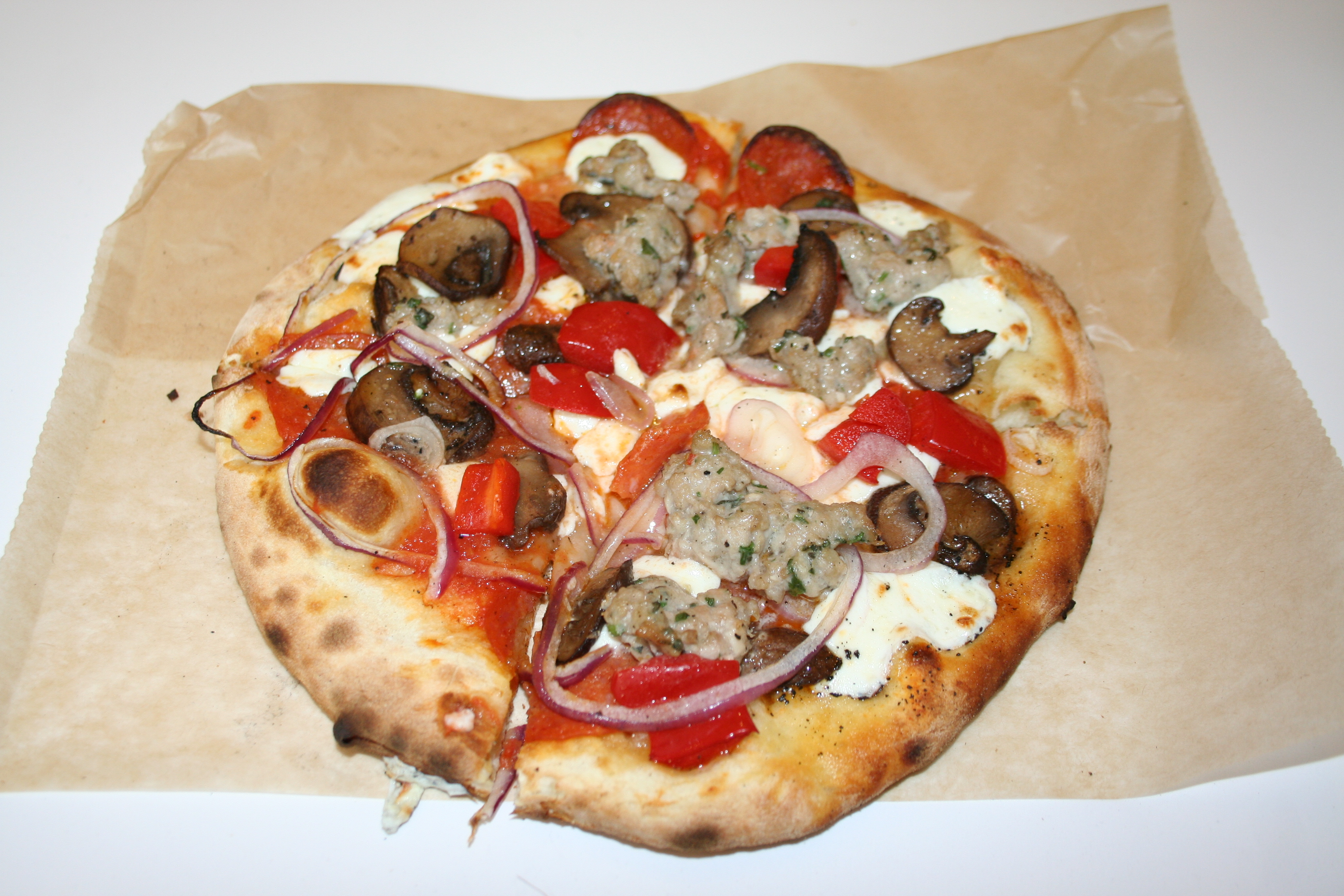 The Butcher personal pizza from Veloce with added mushrooms. (Photo: Mark Heckathorn/DC on Heels)
