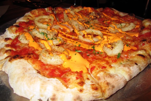 The Jersey Shore pizza with fried calamari, tomato, provolone and cherry pepper aioli  is among the special Jersey Shore dishes being served at Graffiato this week. (Photo: Chris Shott)