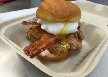 Astro Doughnuts & Fried Chicken unveils a new breakfast sandwich with poached egg, chicken and bacon on a savory doughnut last week. (Photo: Astro Doughnuts & Fried Chicken)