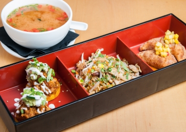 Buy four of Zengo's bento boxes this month and get the fifth free, including the dim sum bento box. (Photo: Zengo)