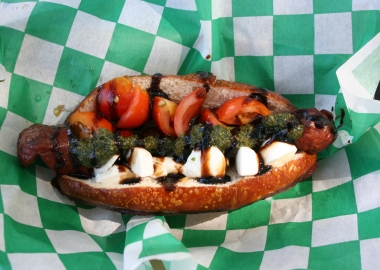 The LdV (Leonardo Dog Vinci) Caprese-style hot dog from Swizzle is one of the nominees in the Breakthrough Dish competition at this year's Curbside Cookoff. (Photo: Mark Heckathorn/DC on Heels)