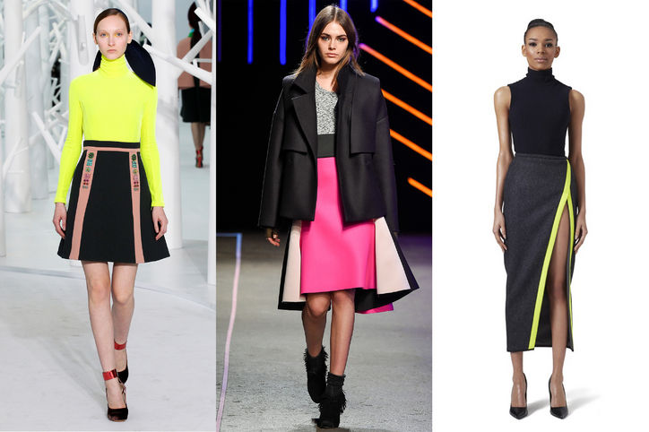 Splashes of neon toned down with natural color were in the fall collections of Delpozo, Milly and LaQuan Smith. (Photos: Designers)