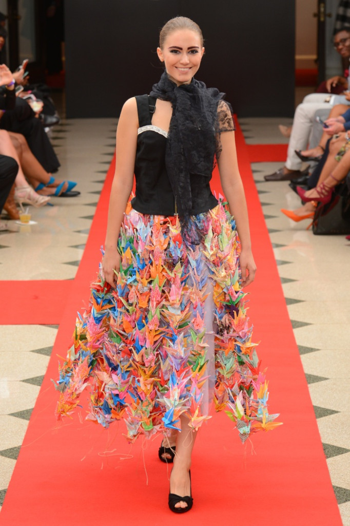 Stunning origami-influenced gown by Firefly Africa-Asia. (Photo: Phelan Marc/DC Fashion Week)