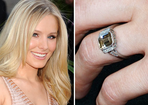 Actress Kristen Bell has a gemstone engagement ring. (Photo: James Free Jewelers)