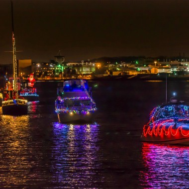 The annual Parade of Lights with 60 decorated boats will sail from Old Town to the southwest waterfront Saturday evening. (Photo; R. Kennedy/Arlington County Visitors Associations)