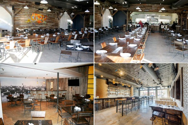 Inside, the restaurant is divided into the main dining room (clockwise from top left), open kitchen, bar and lounge, and a private dining room. (Photos: Mark Heckathorn/DC on Heels)