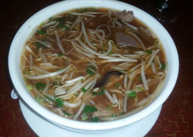 A hot, steamy bowl of pho from Pho 14 in Columbia Heights with well-done brisket and mushrooms. (Photo: Mark Heckathorn/DC on Heels)