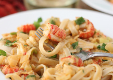 Crawfish Monica with house-made pappardelle and local mushrooms from Bayou Bakery's new dinner menu. (Photo: Bayou Bakery)