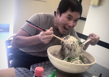 Wilson Hoo was the first person to conquer Sprig & Sprout's Pho Challenge. (Photo: Spring & Sprout/Facebook)