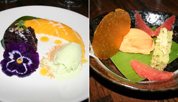 Desserts include mango stick rice (left) and Thai tea creme brulee. (Photos: Mark Heckathorn/DC on Heels)