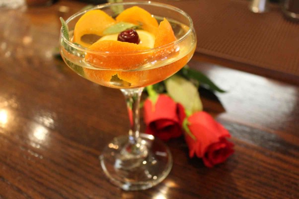 Buffalo & Bergen will have a special “Lover’s Delight, Cocktails at Night” four-drink menu for $40 including Someday (pictured above) made with Champagne, persimmon, Asian shrub and gin. (Photo: Buffalo & Bergen)