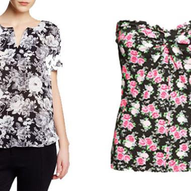 A floral blouse pairs with a black blazer and trousers for work or a brightly colored high-waisted pencil skirt and sky-high heels for the evening.(Photos: Nordstrom Rack/H&M)
