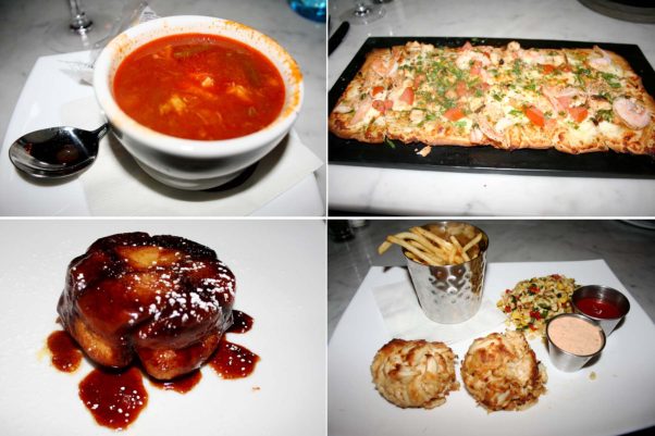 Dishes included (clockwise from top left) Maryland crab soup, Chesapeake flatbread with crab and shrimp, Maryland crab cakes and monkey bread. (Photos: Mark Heckathorn/DC on Heels)
