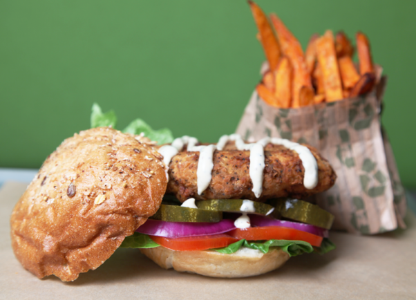 HipCityVeg will open in Chinatown on June 8 serving a vegan menu including the crispy HipCity Ranch with battered chick’n, lettuce, tomato, onion, pickle and peppercorn ranch. (Photo: HipCityVeg)