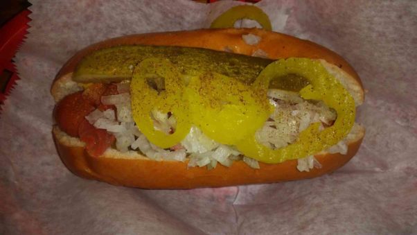 The Chicago-style dog comes with tomato, pickle, chopped onions, sweet relish, banana peppers, yellow mustard and celery salt. (Photo: Mark Heckathorn/DC on Heels)